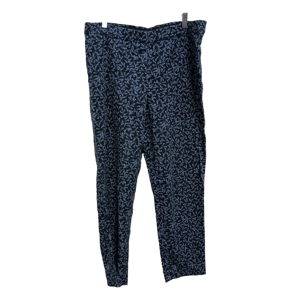 J. Jill Womens Pants Size 14 Blue Floral Straight Leg Pull On HIgh Rise Casual